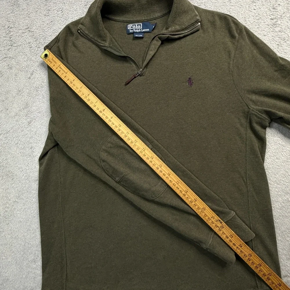 Polo Ralph Lauren Mens Small Olive Green Quarter Zip Pullover Elbow Patches